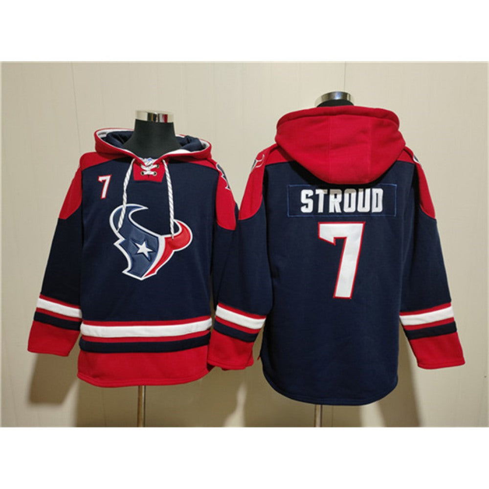 Men's Houston Texans #7 C.J. Stroud Navy Ageless Must-Have Lace-Up Pullover Hoodie 