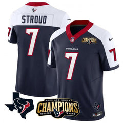 Men's Houston Texans #7 C.J. Stroud Navy/White 2023 F.U.S.E. AFC South Champions Patch And Team Logo Patch Vapor Untouchable Limited Stitched Football Jersey 