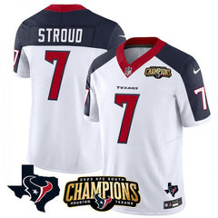 Men's Houston Texans #7 C.J. Stroud White/Navy 2023 F.U.S.E. AFC South Champions Patch And Team Logo Patch Vapor Untouchable Limited Stitched Football Jersey 