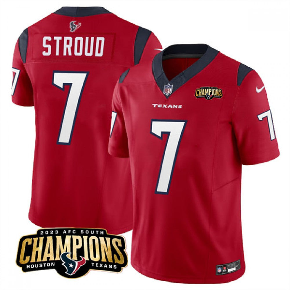 Men's Houston Texans #7 C.J. Stroud Red 2023 F.U.S.E. AFC South Champions Patch Vapor Untouchable Limited Stitched Football Jersey 