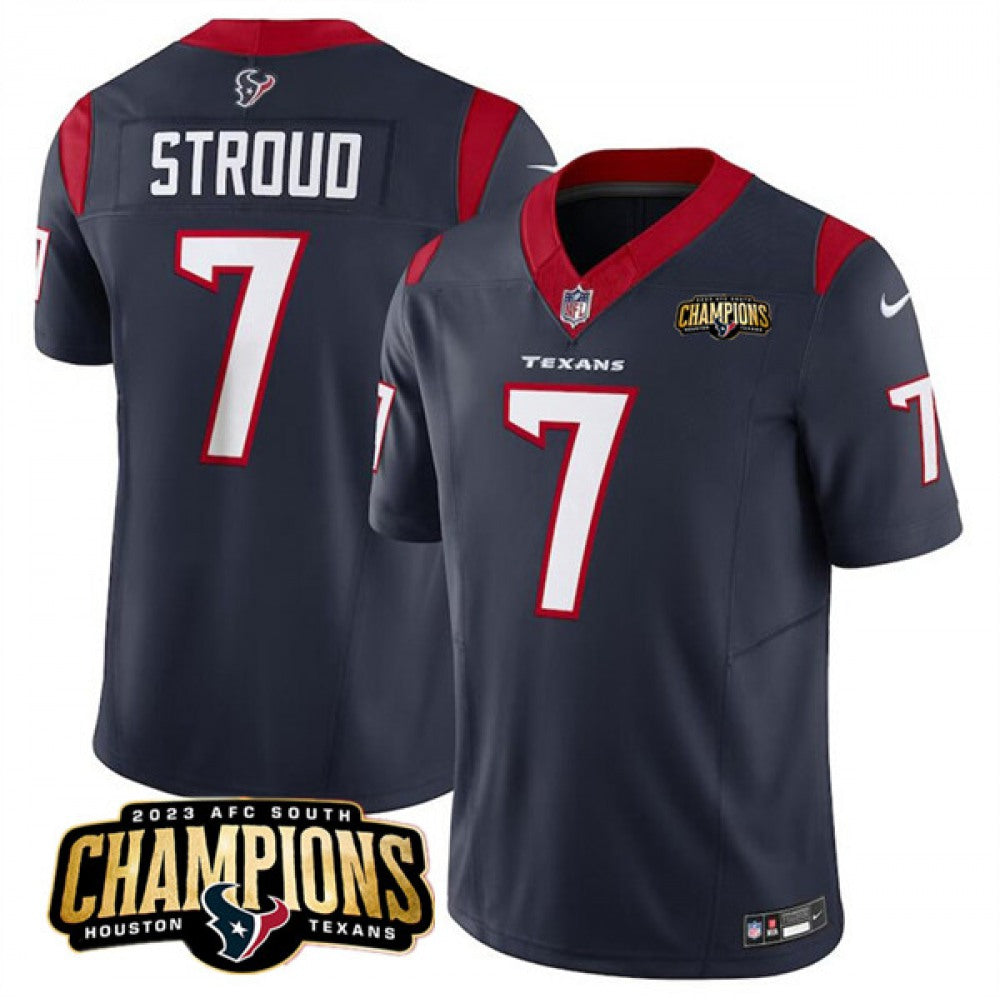 Men's Houston Texans #7 C.J. Stroud Navy 2023 F.U.S.E. AFC South Champions Patch Vapor Untouchable Limited Stitched Football Jersey 