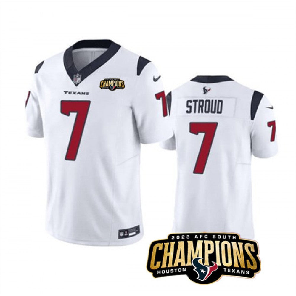 Men's Houston Texans #7 C.J. Stroud White 2023 F.U.S.E. AFC South Champions Patch Vapor Untouchable Limited Stitched Football Jersey 