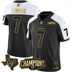 Men's Houston Texans #7 C.J. Stroud Black/White Golden 2023 F.U.S.E. With AFC South Champions Patch And Team Logo Patch Limited Stitched Football Jersey 