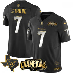 Men's Houston Texans #7 C.J. Stroud Black Golden 2023 F.U.S.E. With AFC South Champions Patch And Team Logo Patch Limited Stitched Football Jersey 
