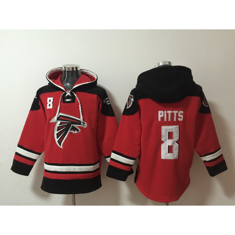 Men's Atlanta Falcons #8 Kyle Pitts Red Ageless Must-Have Lace-Up Pullover Hoodie 