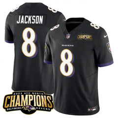 Men's Baltimore Ravens #8 Lamar Jackson Black 2023 F.U.S.E. AFC North Champions Vapor Limited Football Jersey 