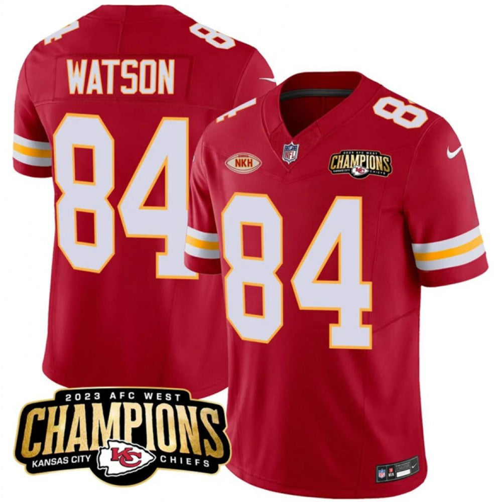 Men's Kansas City Chiefs #84 Justin Watson Red 2023 F.U.S.E. AFC West Champions With "NKH" Patch Vapor Untouchable Limited Stitched Jersey 