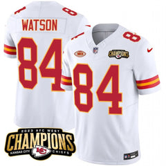 Men's Kansas City Chiefs #84 Justin Watson White 2023 F.U.S.E. AFC West Champions With "NKH" Patch Vapor Untouchable Limited Stitched Jersey 