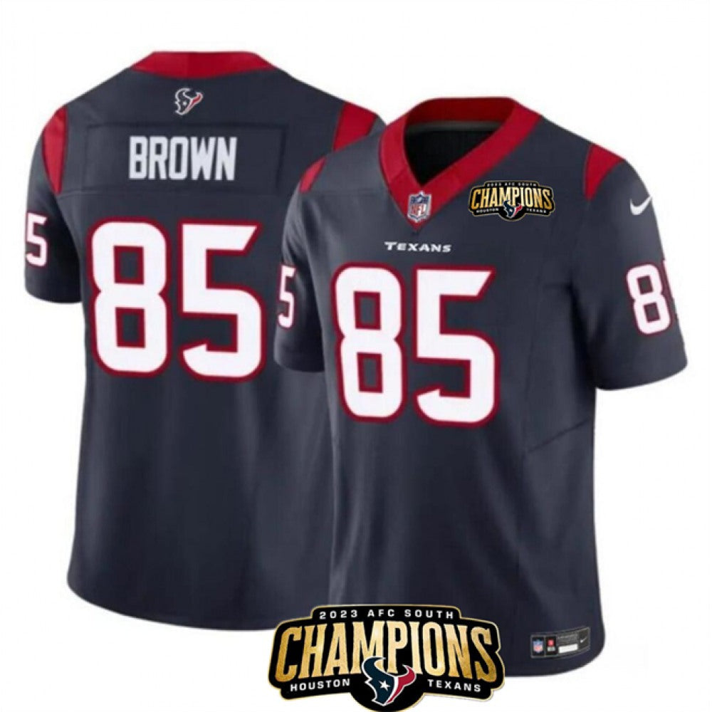 Men's Houston Texans #85 Noah Brown Navy 2023 F.U.S.E. AFC South Champions Patch Vapor Untouchable Limited Stitched Football Jersey 