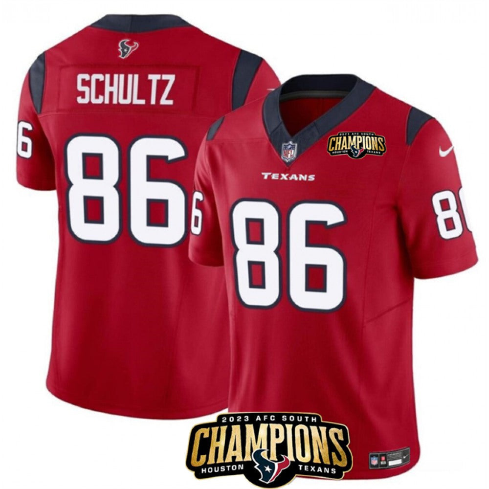 Men's Houston Texans #86 Dalton Schultz Red 2023 F.U.S.E. AFC South Champions Patch Vapor Untouchable Limited Stitched Football Jersey 