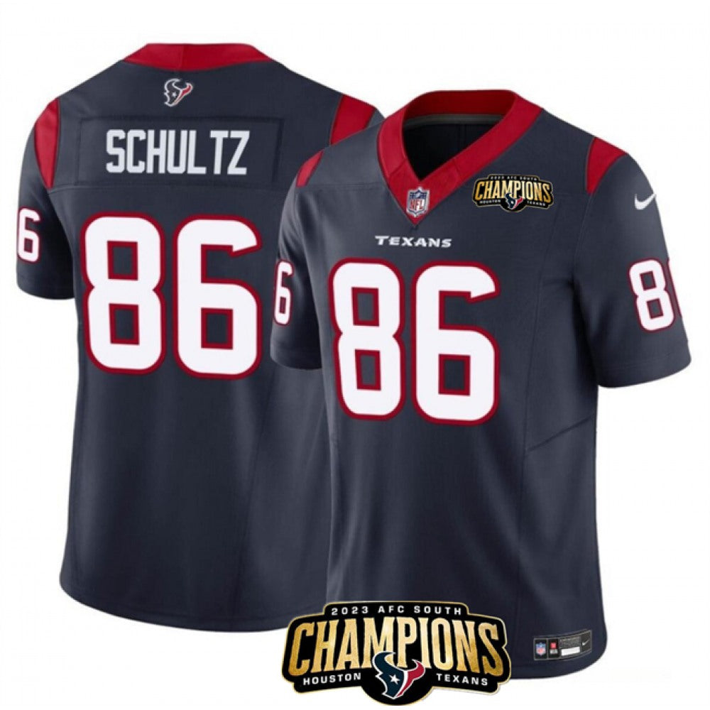 Men's Houston Texans #86 Dalton Schultz Navy 2023 F.U.S.E. AFC South Champions Patch Vapor Untouchable Limited Stitched Football Jersey 