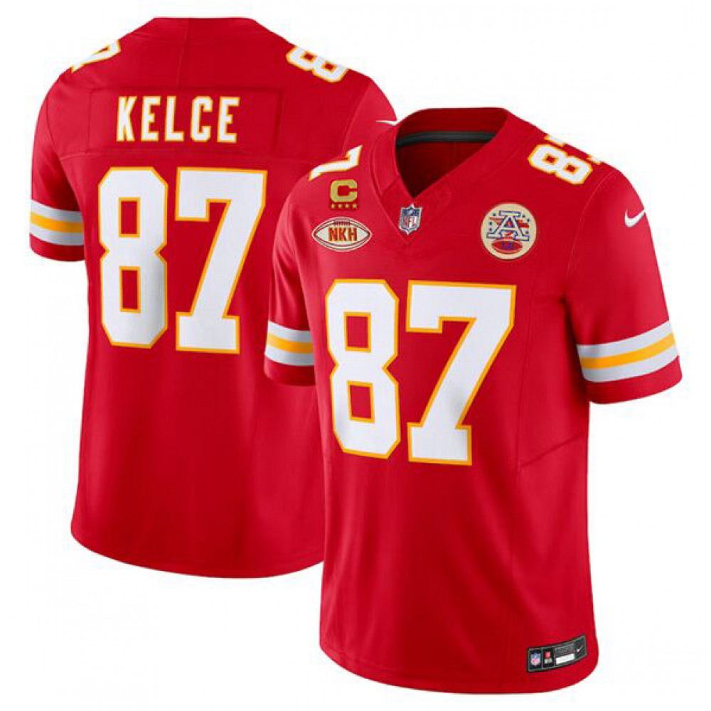 Men's Kansas City Chiefs #87 Travis Kelce Red 2024 F.U.S.E. With "NKH" Patch And 4-star C Patch Vapor Untouchable Limited Stitched Jersey 