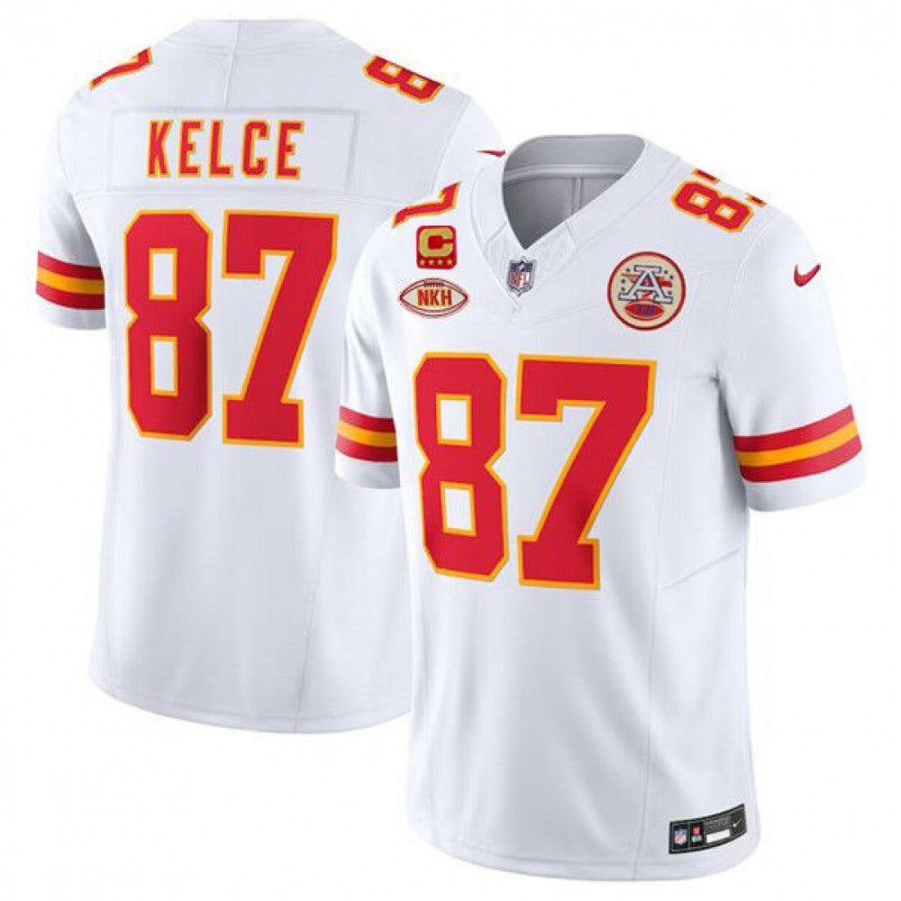 Men's Kansas City Chiefs #87 Travis Kelce White 2024 F.U.S.E. With "NKH" Patch And 4-star C Patch Vapor Untouchable Limited Stitched Jersey 
