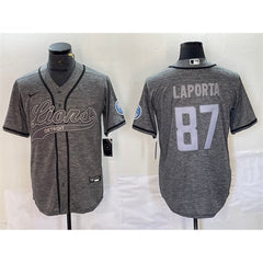 Men's Detroit Lions #87 Sam LaPorta Grey Cool Base Stitched Baseball Jersey 