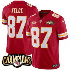 Men's Kansas City Chiefs #87 Travis Kelce Red 2023 F.U.S.E. AFC West Champions With "NKH" Patch Vapor Untouchable Limited Stitched Jersey 