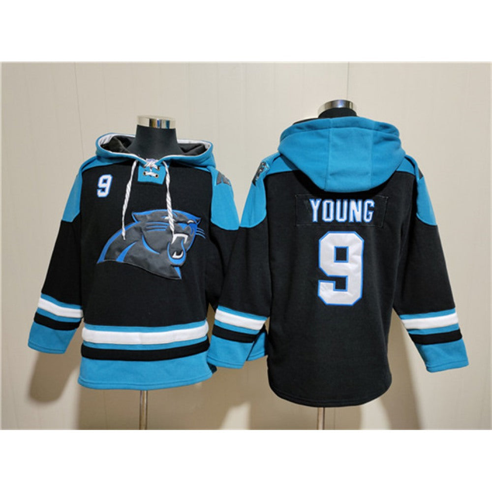 Men's Carolina Panthers #9 Bryce Young Black Ageless Must-Have Lace-Up Pullover Hoodie 