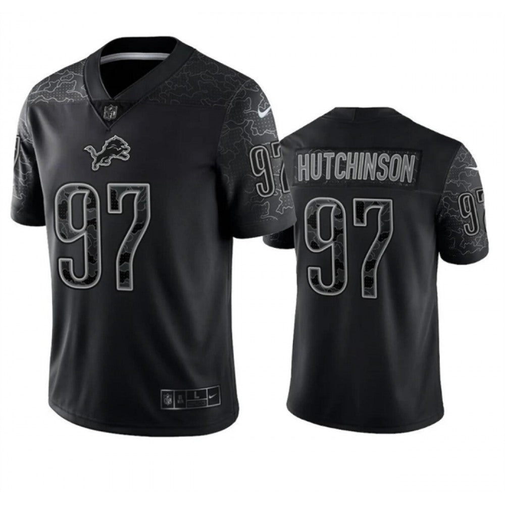 Men's Detroit Lions #97 Aidan Hutchinson Black Reflective Stitched Jersey 