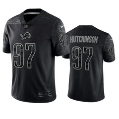 Men's Detroit Lions #97 Aidan Hutchinson Black Reflective Stitched Jersey 