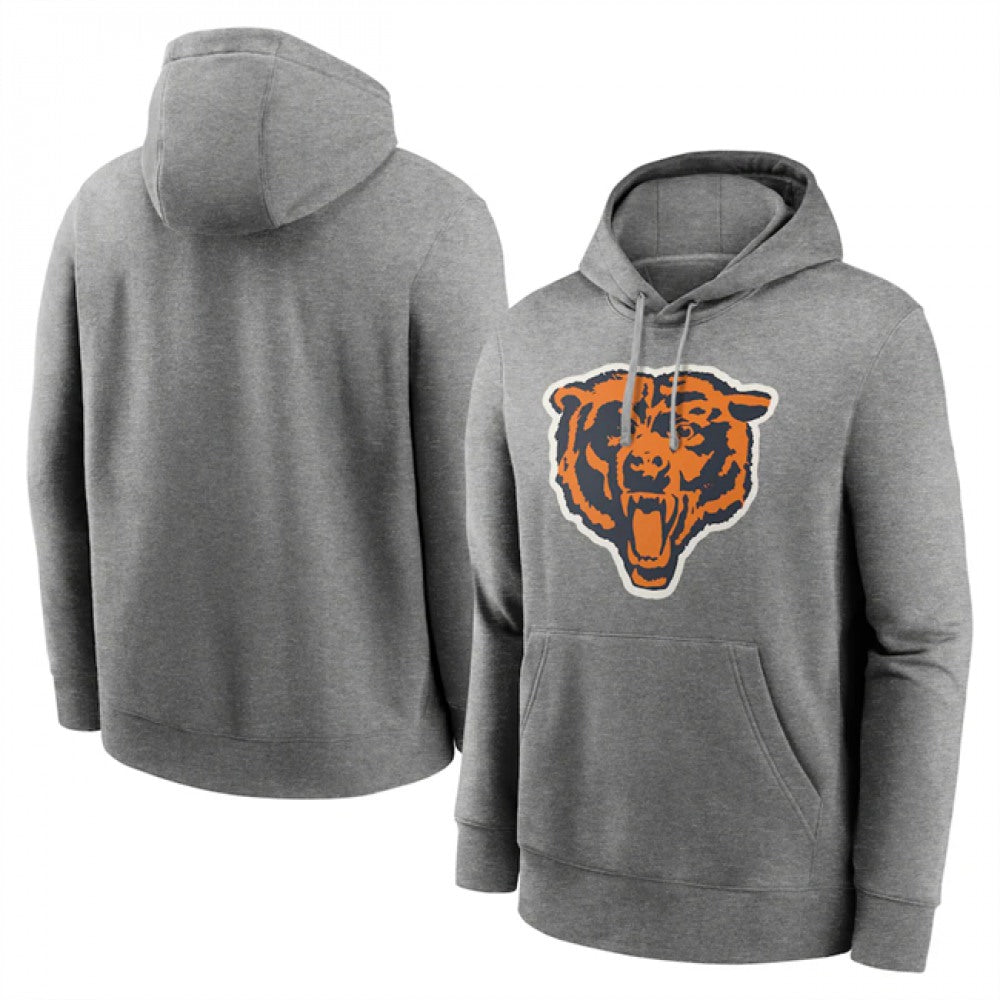 Men's Chicago Bears Heather Gray Primary Logo Long Sleeve Hoodie T-Shirt 