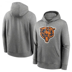 Men's Chicago Bears Heather Gray Primary Logo Long Sleeve Hoodie T-Shirt 