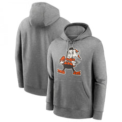 Men's Cleveland Browns Heather Gray Primary Logo Long Sleeve Hoodie T-Shirt 