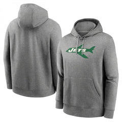 Men's New York Jets Heather Gray Primary Logo Long Sleeve Hoodie T-Shirt 