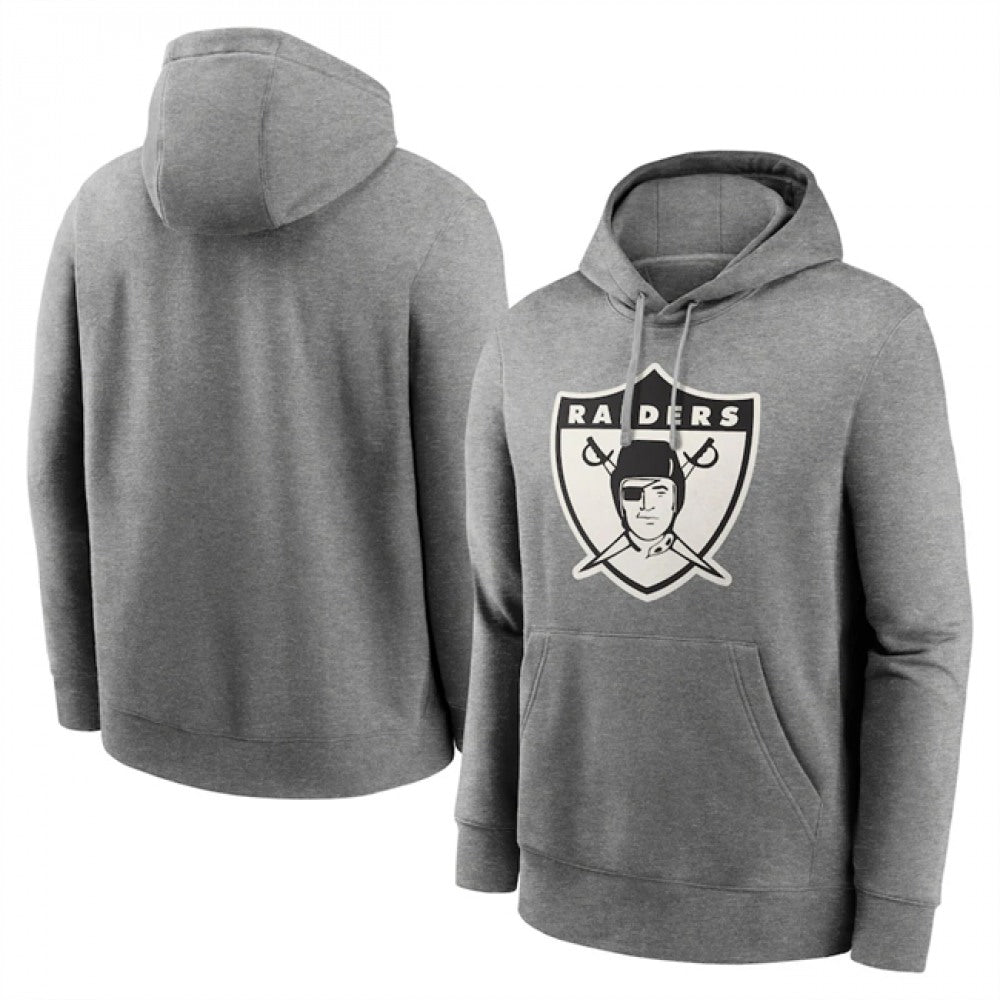 Men's Las Vegas Raiders Heather Gray Primary Logo Long Sleeve Hoodie T-Shirt 