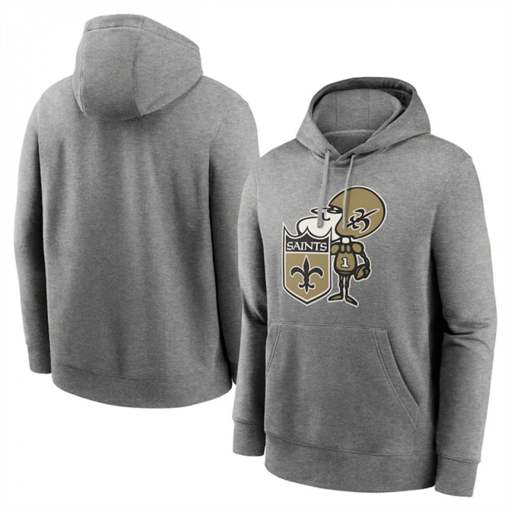 Men's New Orleans Saints Heather Gray Primary Logo Long Sleeve Hoodie T-Shirt 