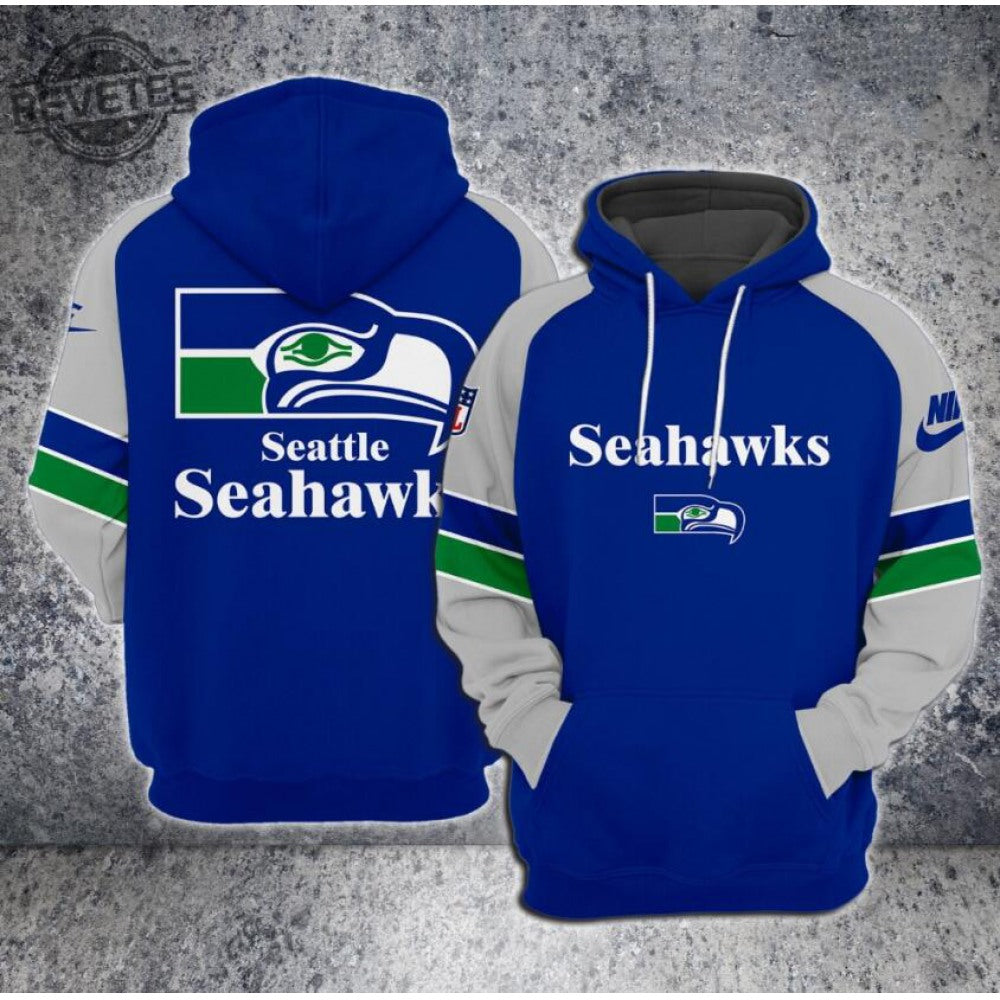 Men's Seattle Seahawks Royal Team Big Logo Sideline Alternate Club Pullover Hoodie 
