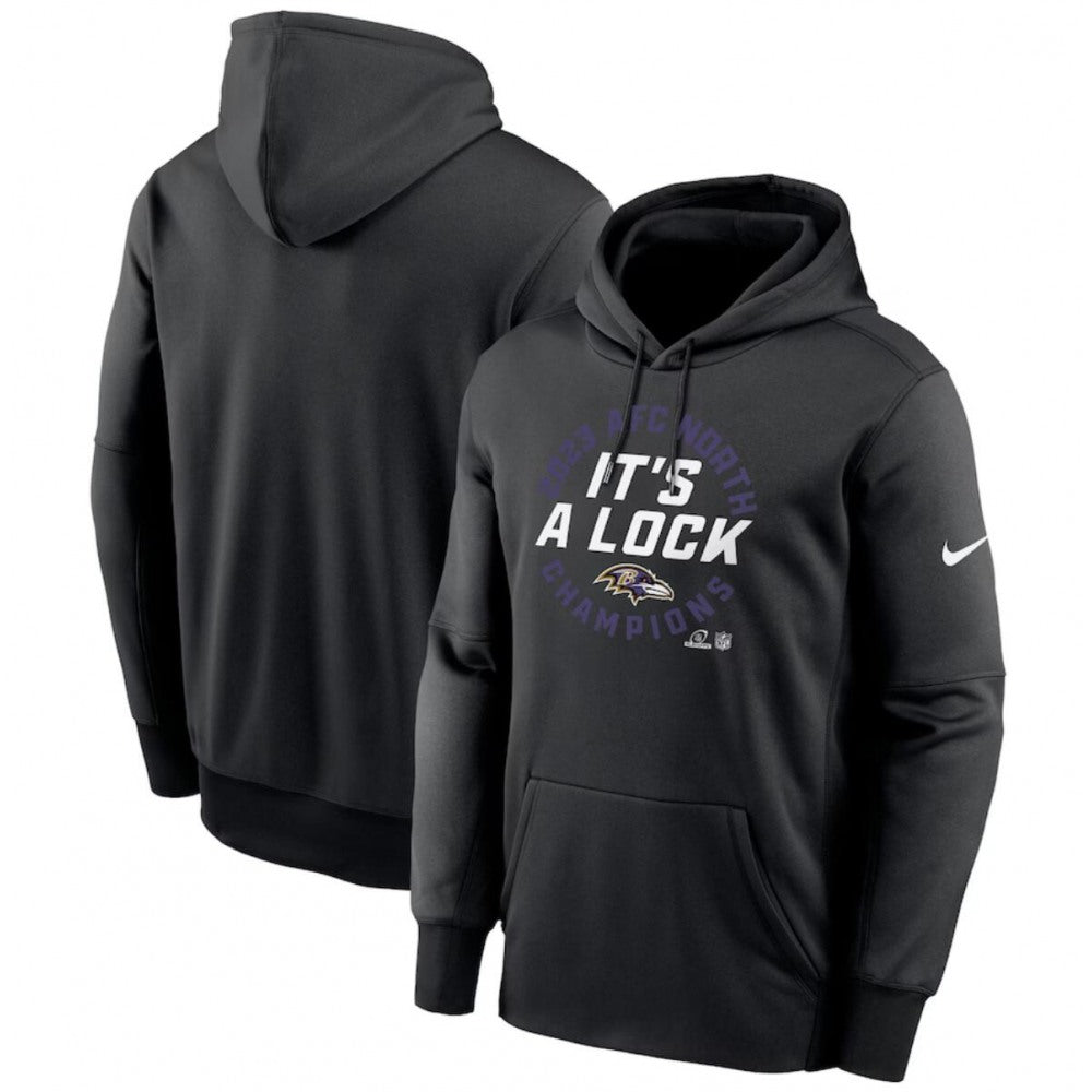 Men's Baltimore Ravens Black 2023 AFC North Division Champions Locker Room Trophy Collection Pullover Hoodie 