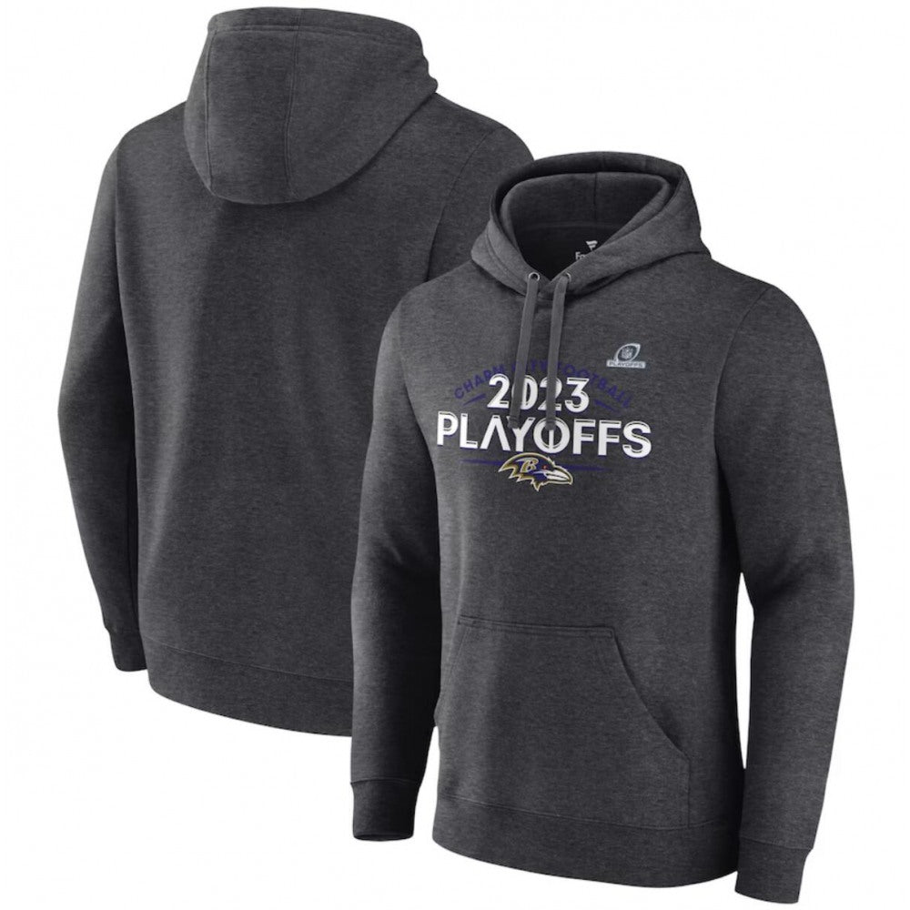 Men's Baltimore Ravens Heather Charcoal 2023 Playoffs Fleece Pullover Hoodie 