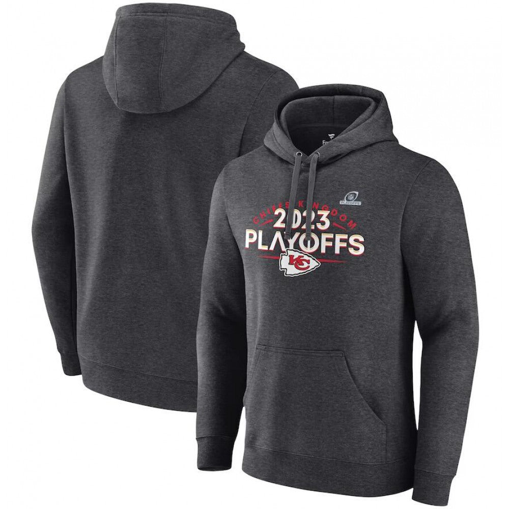 Men's Kansas City Chiefs Heather Charcoal 2023 Playoffs Fleece Pullover Hoodie 