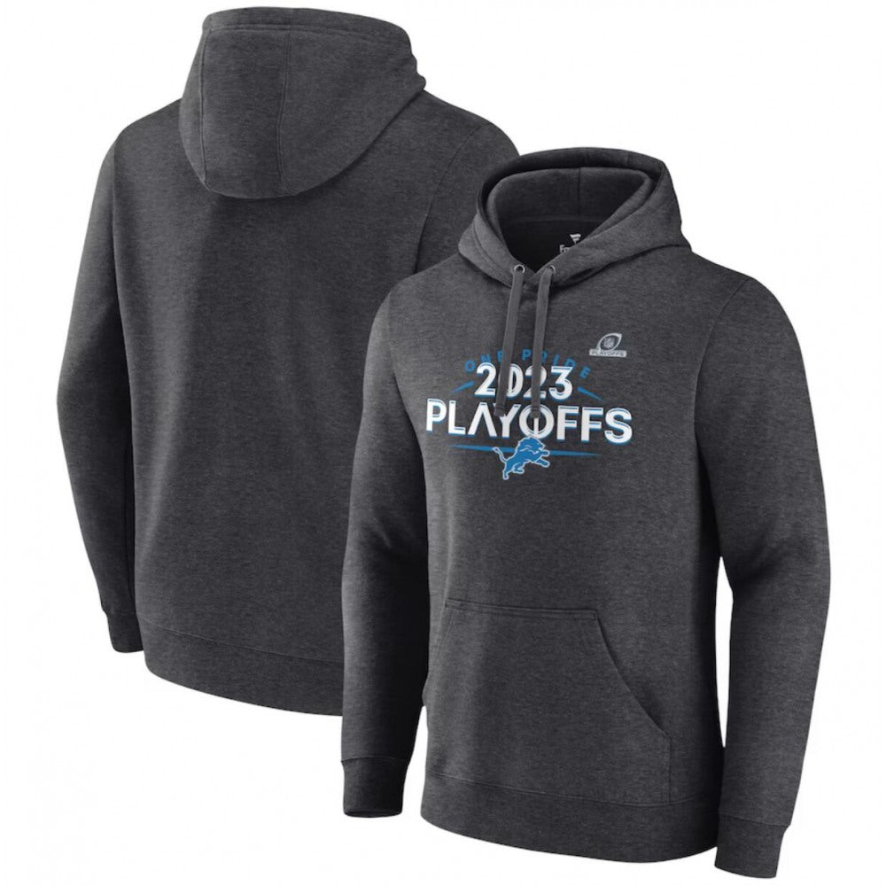 Men's Detroit Lions Heather Charcoal 2023 Playoffs Fleece Pullover Hoodie 