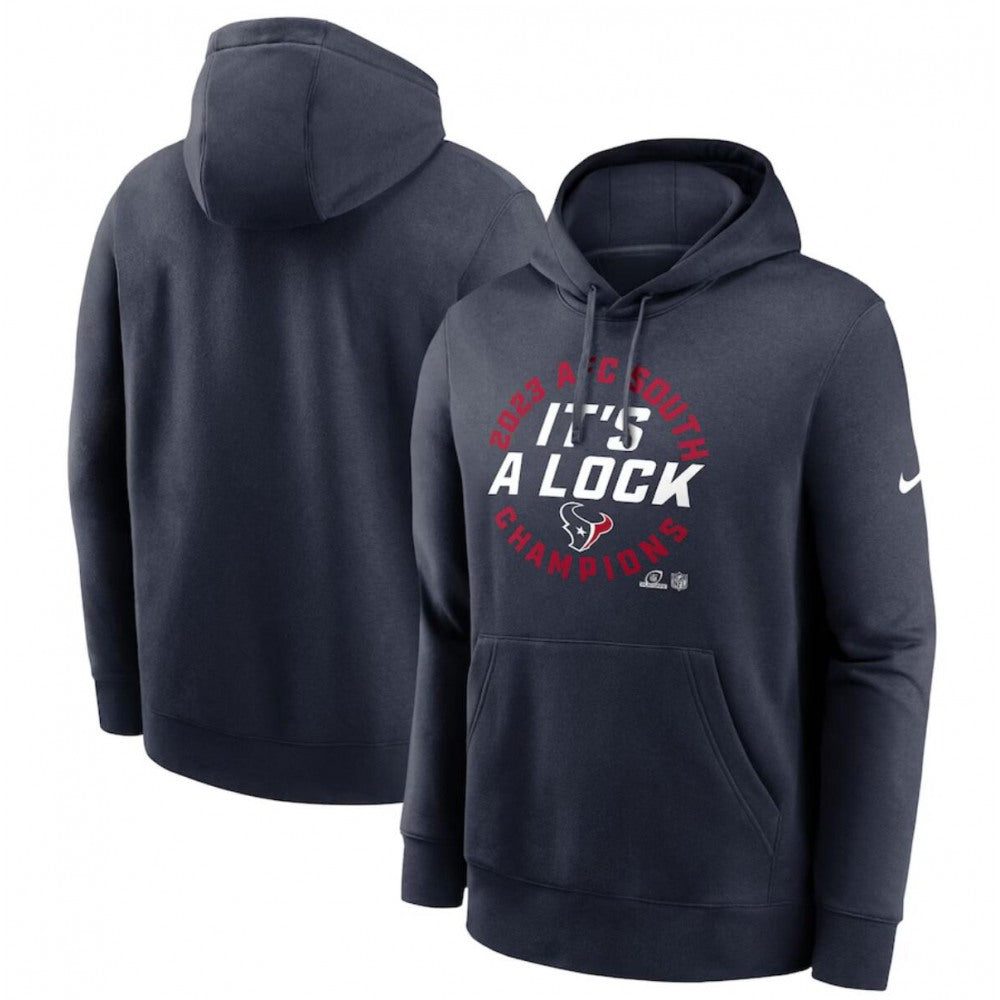 Men's Houston Texans Navy 2023 AFC South Division Champions Locker Room Trophy Collection Club Pullover Hoodie 