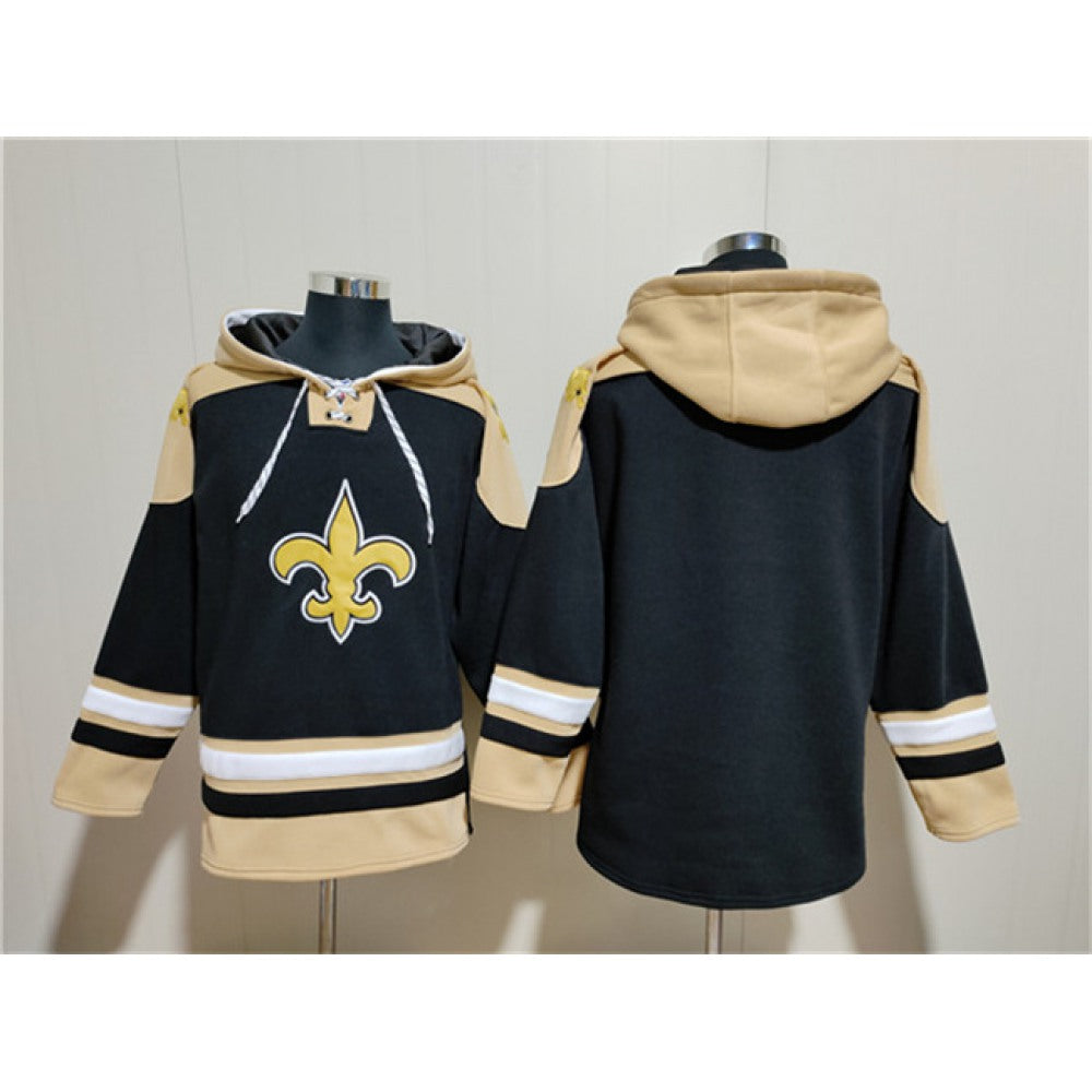 Men's New Orleans Saints Blank Black Ageless Must-Have Lace-Up Pullover Hoodie 