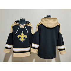 Men's New Orleans Saints Blank Black Ageless Must-Have Lace-Up Pullover Hoodie 