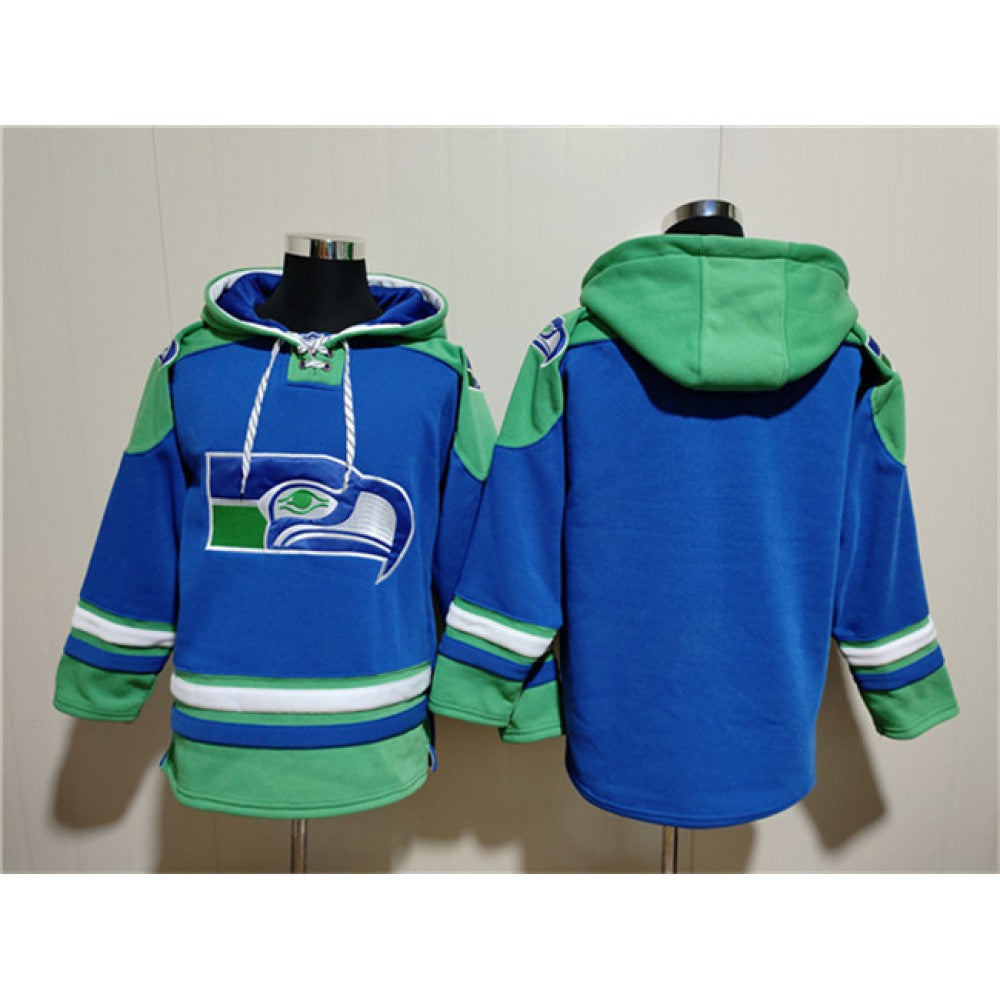 Men's Seattle Seahawks Blank Royal Ageless Must-Have Lace-Up Pullover Hoodie 