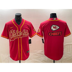 Men's Kansas City Chiefs Red Team Big Logo With Patch Cool Base Stitched Baseball Jersey 