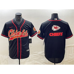 Men's Kansas City Chiefs Black Team Big Logo With Patch Cool Base Stitched Baseball Jersey 