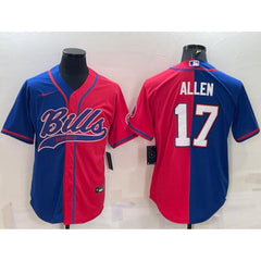 Men's Buffalo Bills ACTIVE PLAYER Custom Royal/Red Split With Patch Cool Base Stitched Baseball Jersey 