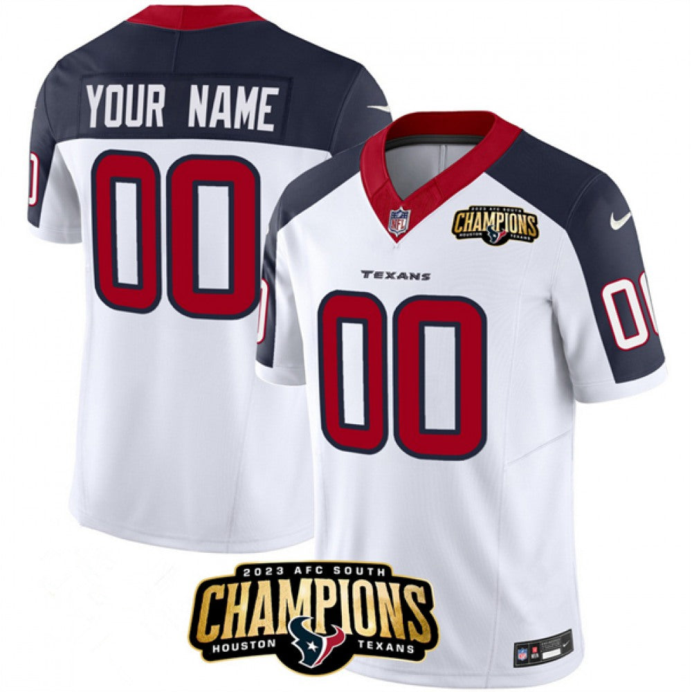 Men's Houston Texans Active Player Custom White/Navy 2023 F.U.S.E. AFC South Champions Patch Limited Stitched Football Jersey 