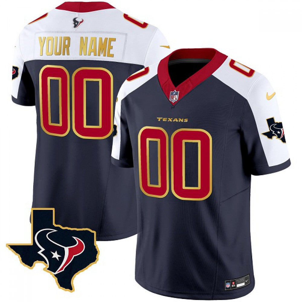 Men's Houston Texans Active Player Custom Navy/White 2023 F.U.S.E. With Team Logo Patch Limited Stitched Football Jersey 