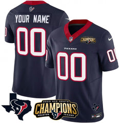 Men's Houston Texans Active Player Custom Navy 2023 F.U.S.E. AFC South Champions Patch And Team Logo Patch Limited Stitched Football Jersey 