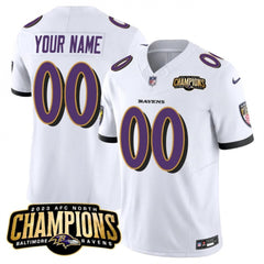 Men's Baltimore Ravens Active Player Custom White 2023 F.U.S.E. AFC North Champions Vapor Limited Football Jersey 