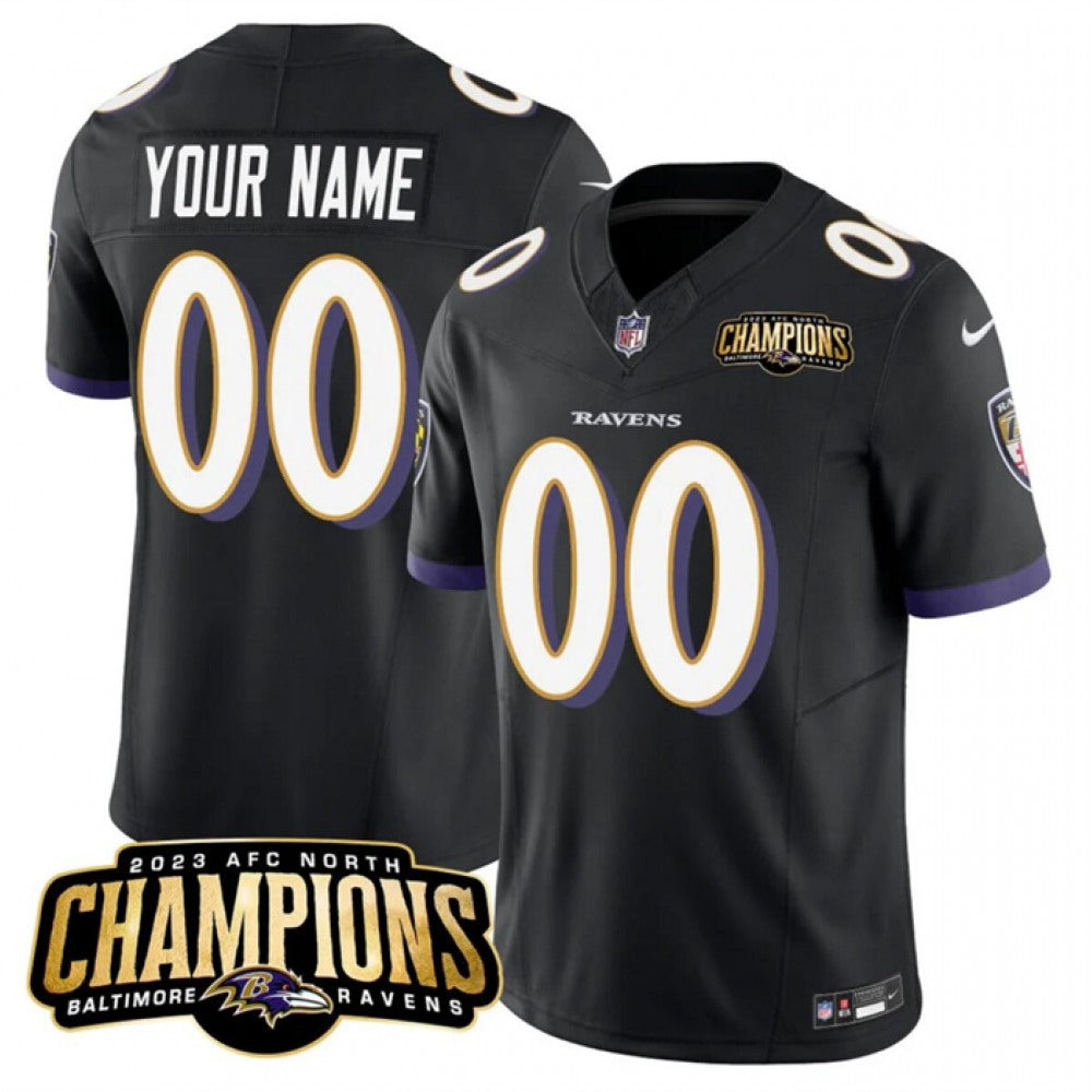 Men's Baltimore Ravens Active Player Custom Black 2023 F.U.S.E. AFC North Champions Vapor Limited Football Jersey 