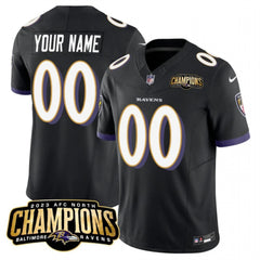 Men's Baltimore Ravens Active Player Custom Black 2023 F.U.S.E. AFC North Champions Vapor Limited Football Jersey 