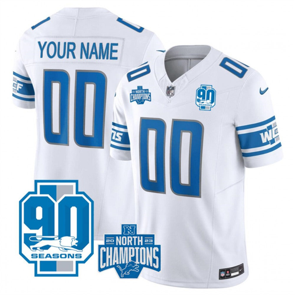 Men's Detroit Lions Active Player Custom White 2023 F.U.S.E. 90th Anniversary NFC North Division Champions Vapor Limited Stitched Football Jersey 