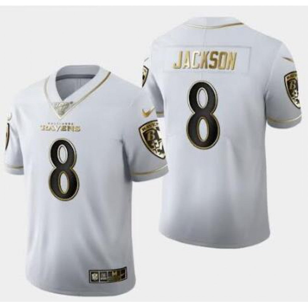 Men's Baltimore Ravens Customized White Gold 100th Season Vapor Untouchable Limited Football Jersey 