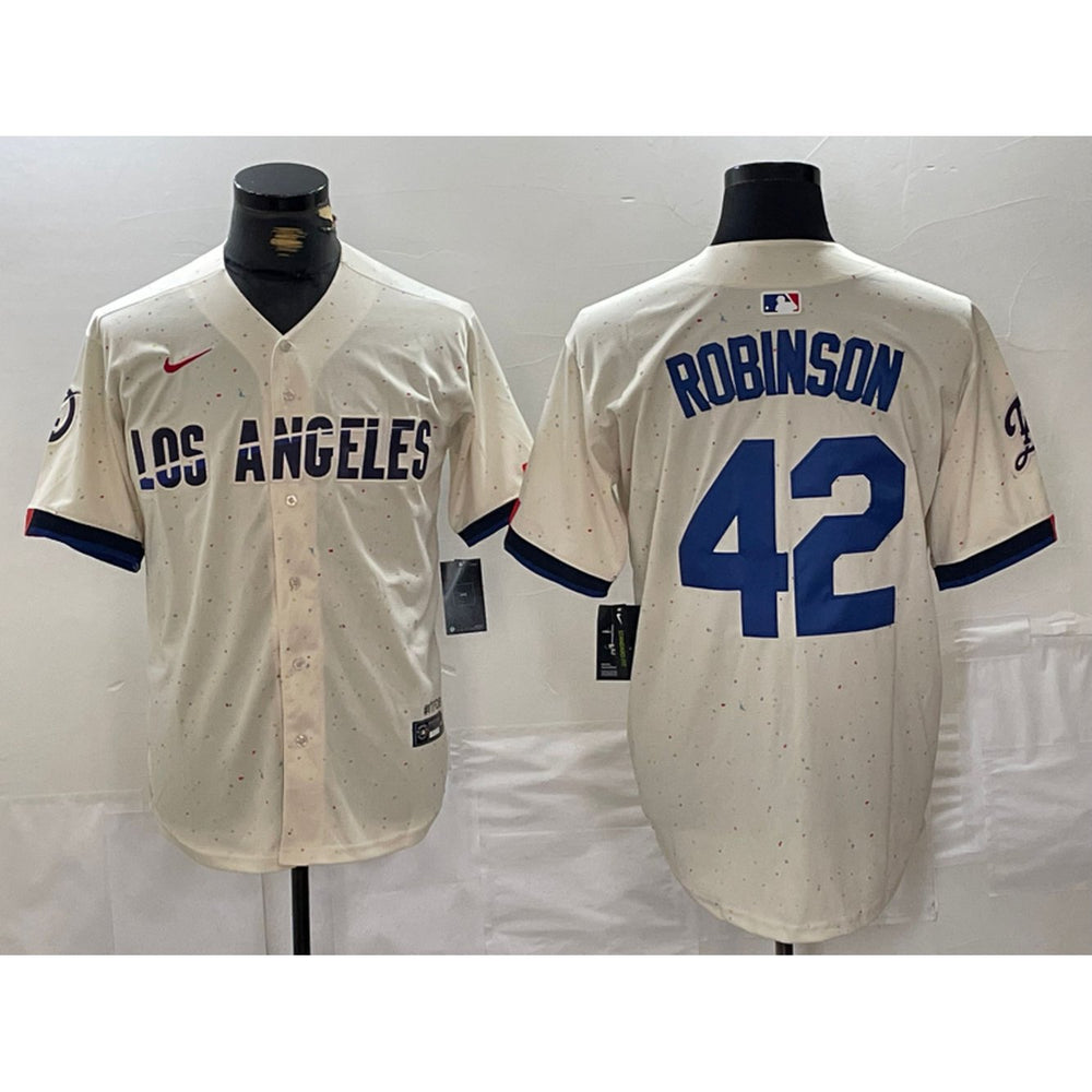 Men's Los Angeles Dodgers #42 Jackie Robinson Cream Stitched Baseball Jersey