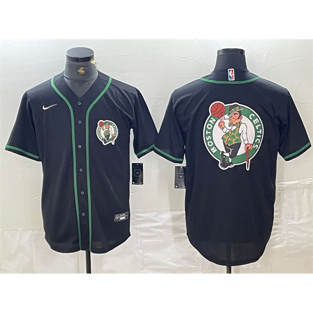 Men's Boston Celtics Black Team Big Logo With Patch Stitched Baseball Jersey